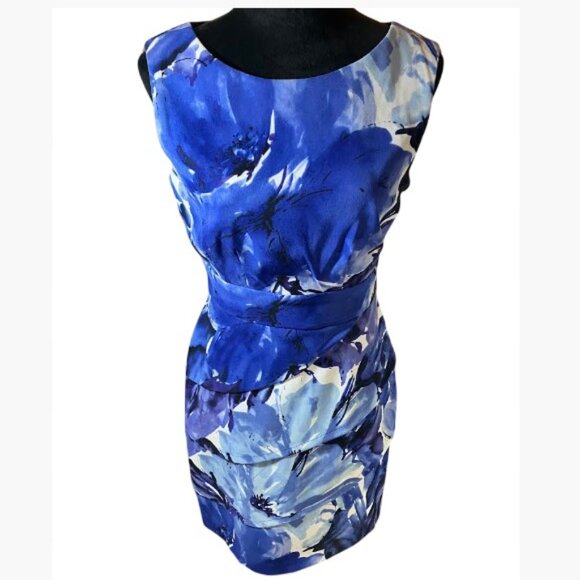 Connected Apparel Blue Floral Print Sleeveless Sheath Casual Dress  Size 6  EUC - Picture 2 of 10